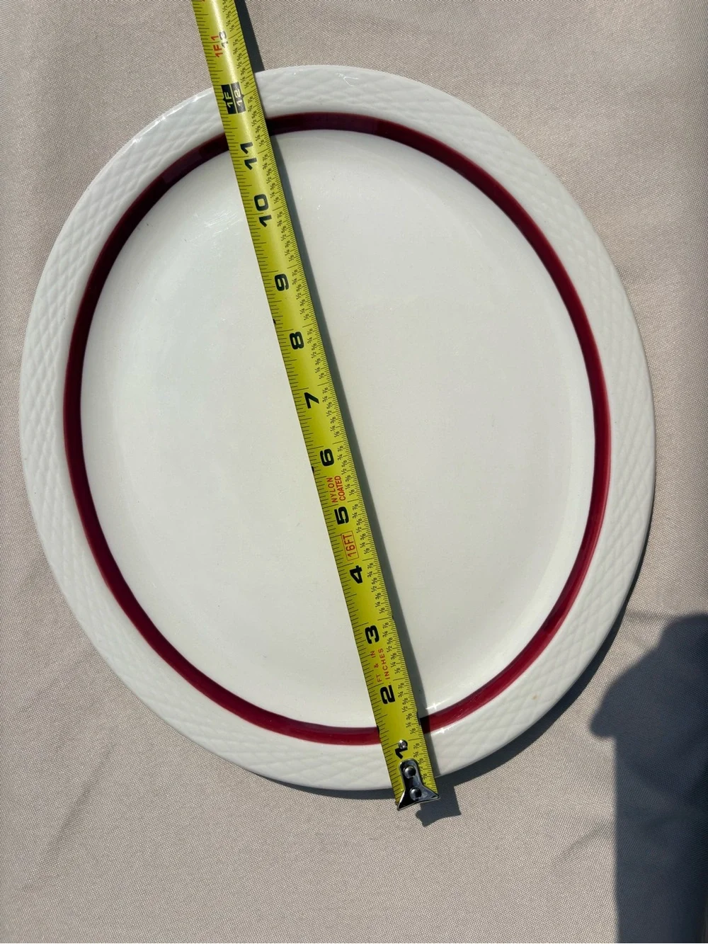Vintage Jackson Custom China Set of 2 Oval Platters Burgundy Stripe Diamond Rim